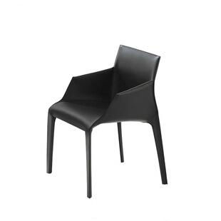 意式poliform马鞍皮真皮餐椅酒店带扶手会所餐厅椅设计师简约书椅