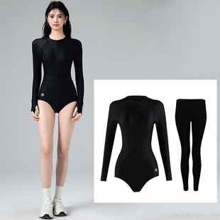 拉锁高领新款泳衣女长袖专业级防晒冲浪连体速干服潜水服水母衣
