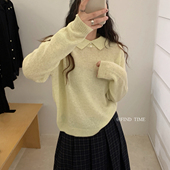 学院风翻领简约纯色全毛翻领针织衫 100%绵羊毛韩国 find L60906