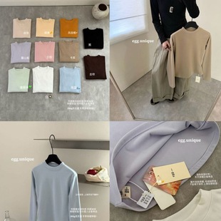 韩国egg家秋冬双面糯米绒打底衫弹半领加绒保暖恒温打底上衣T恤