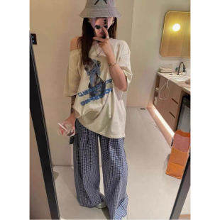 lirose 松弛感十足宽松休闲慵懒百搭格子休闲裤 E7533 韩系时尚
