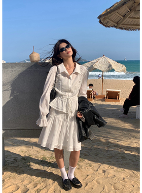 the limon-韩女高级感重工收腰系带衬衫+半身裙两件套套装10253