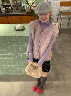 peanut花生家-2026早春梦幻紫色超仙温柔拉毛针织马甲背心1305