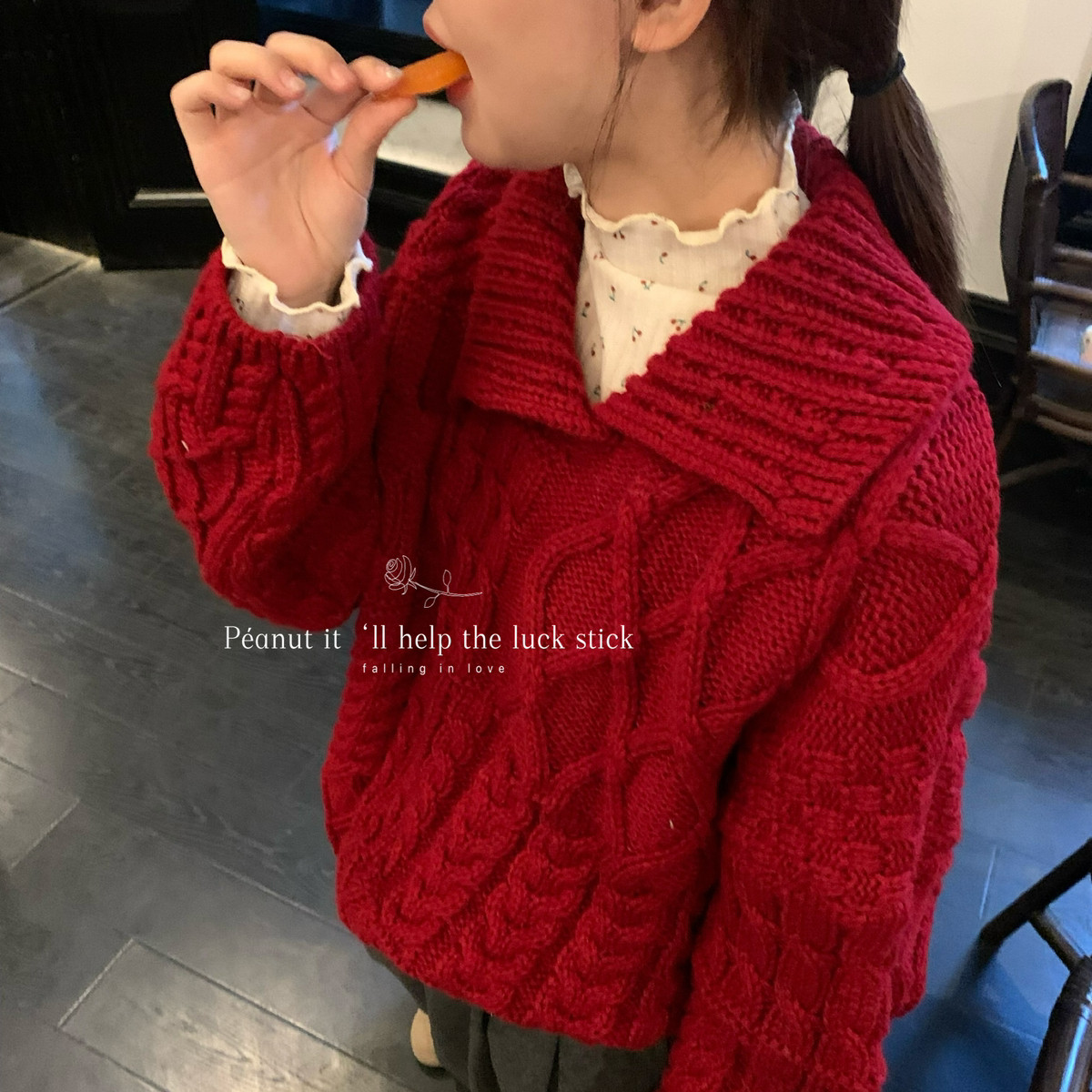 peanut韩国东大门简约粗线显白麻花翻领长袖保暖毛衣针织衫女1209