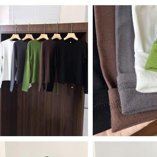 现货egg鸡蛋打底衫 秋冬圆领T恤女 加绒加厚韩国高弹力纯色打底衫