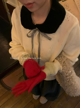 韩国秋冬peanut花生家微醺氛围甜美娃娃领小女人气质保暖毛衣1259