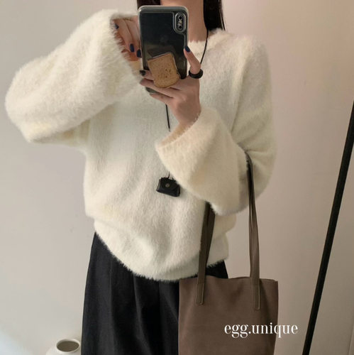 egg水貂绒软糯减龄套头毛衣