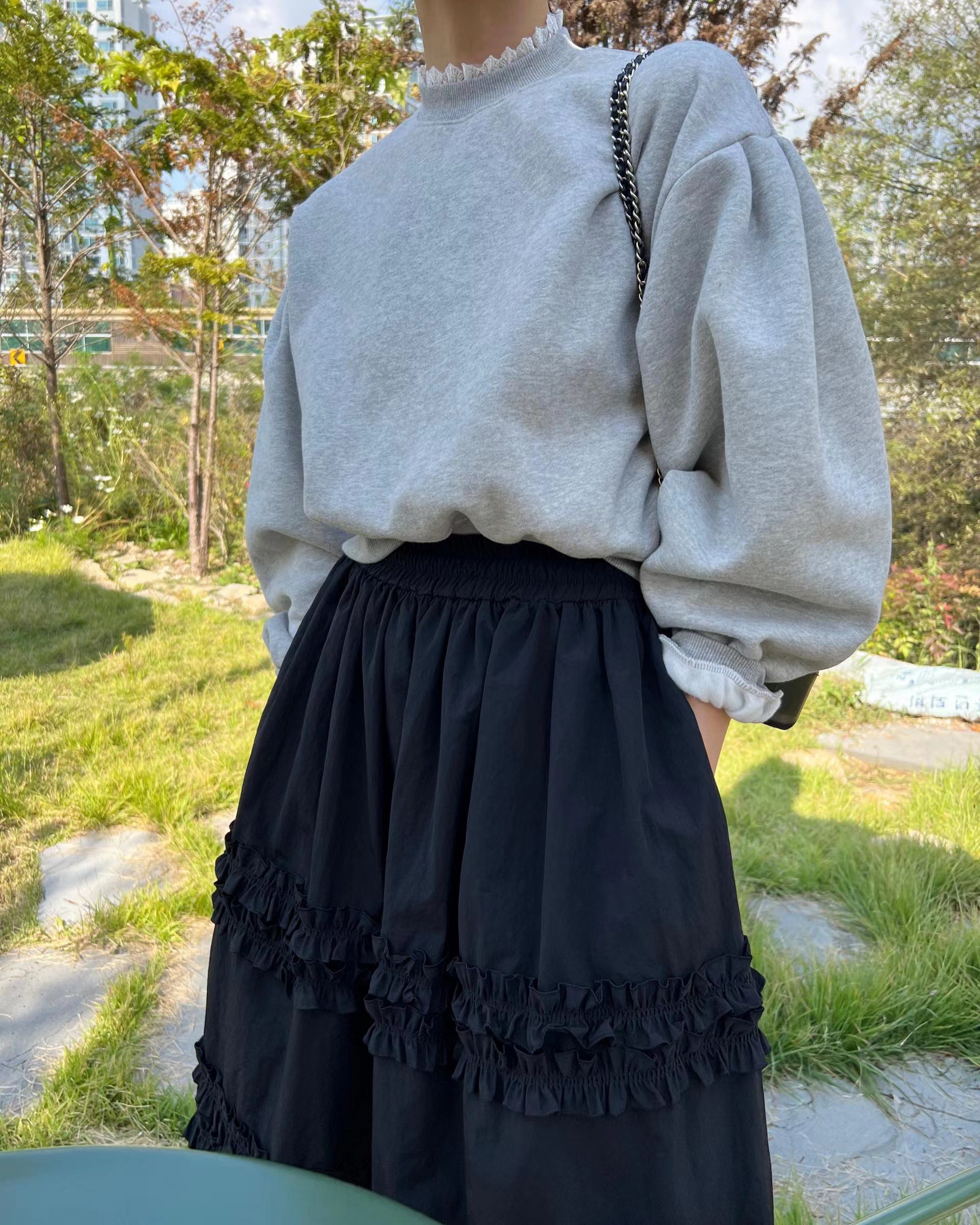 宽松百搭卫衣松紧腰半身裙套装女