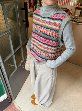 peanut花生家-2026早春时尚百搭叠穿细针费尔岛针织背心马甲1297