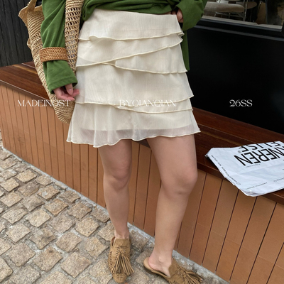 早春轻法式浪漫层叠荷叶边半身裙