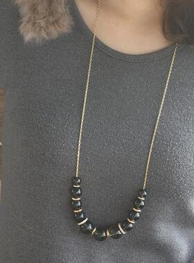 尾货清仓 日常配饰首饰 复古色人造水晶珍珠长项链胸口链