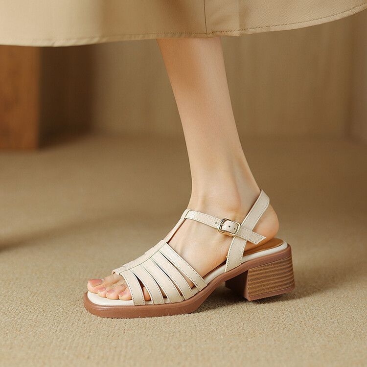 凉鞋羊皮一字扣带40-42大码