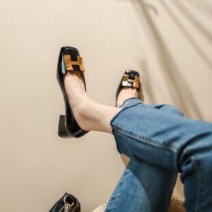 春季低帮鞋40-43大码通勤新款羊皮英伦大号中跟韩系百搭复古单鞋