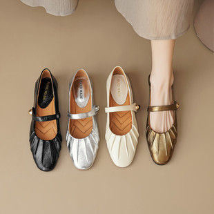 新款软皮40-43大号羊皮软底大牌平跟大码女鞋浅口圆头脚宽胖单鞋