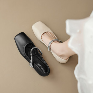 春秋新款40-43大号羊皮软底韩版平跟大码女鞋水钻真皮脚宽胖单鞋