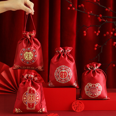 中国风喜糖袋子布艺免折叠