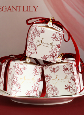 婚礼创意手绘丝绒结婚糖盒红色喜糖盒网红精致高端小众法式小礼盒