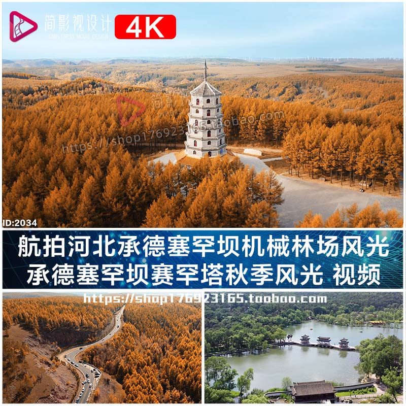 4k航拍河北承德塞罕坝机械林场风光承德塞罕坝赛罕塔秋季风光视频