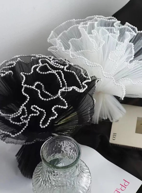 韩式ins风浪花纱褶皱珍珠包花网纱DIY材料礼物鲜花花束包装荷叶纱