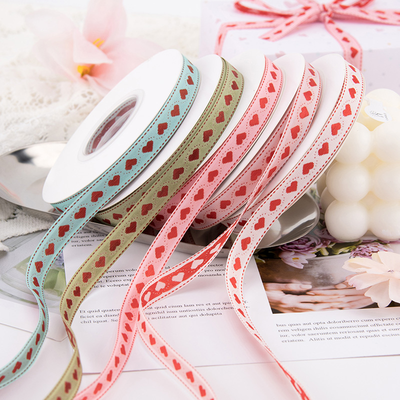 1cm爱心刺绣丝带花艺缎带蛋糕礼品包装绑带七夕情人节装饰彩带