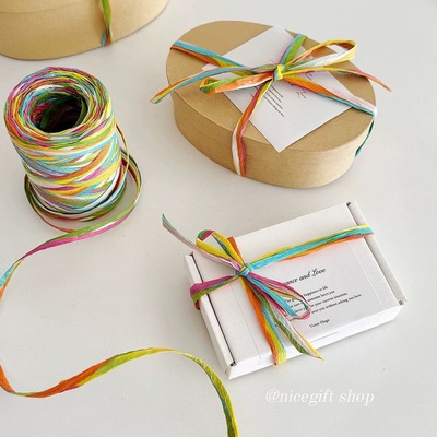 彩色拉菲草绳子礼物包装绑带烘培打包丝带彩虹绳手工花艺彩带