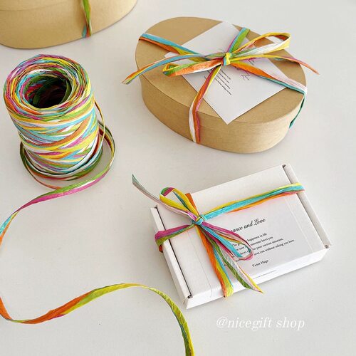 彩色拉菲草绳子礼物包装绑带烘培打包丝带彩虹绳手工花艺彩带