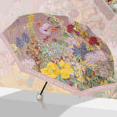 油画茶花复古高级黑胶伞小巧便携胶囊伞三折叠晴雨两用广告礼品伞