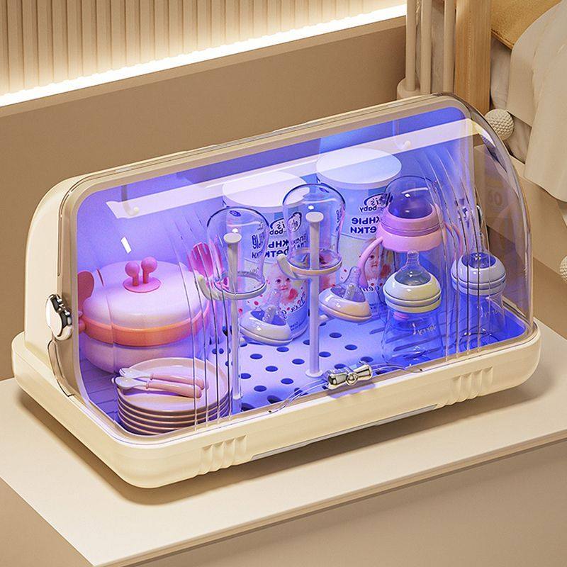 奶瓶收纳盒紫外线消毒沥水防尘收纳箱婴儿专用辅食晾干沥水储物柜