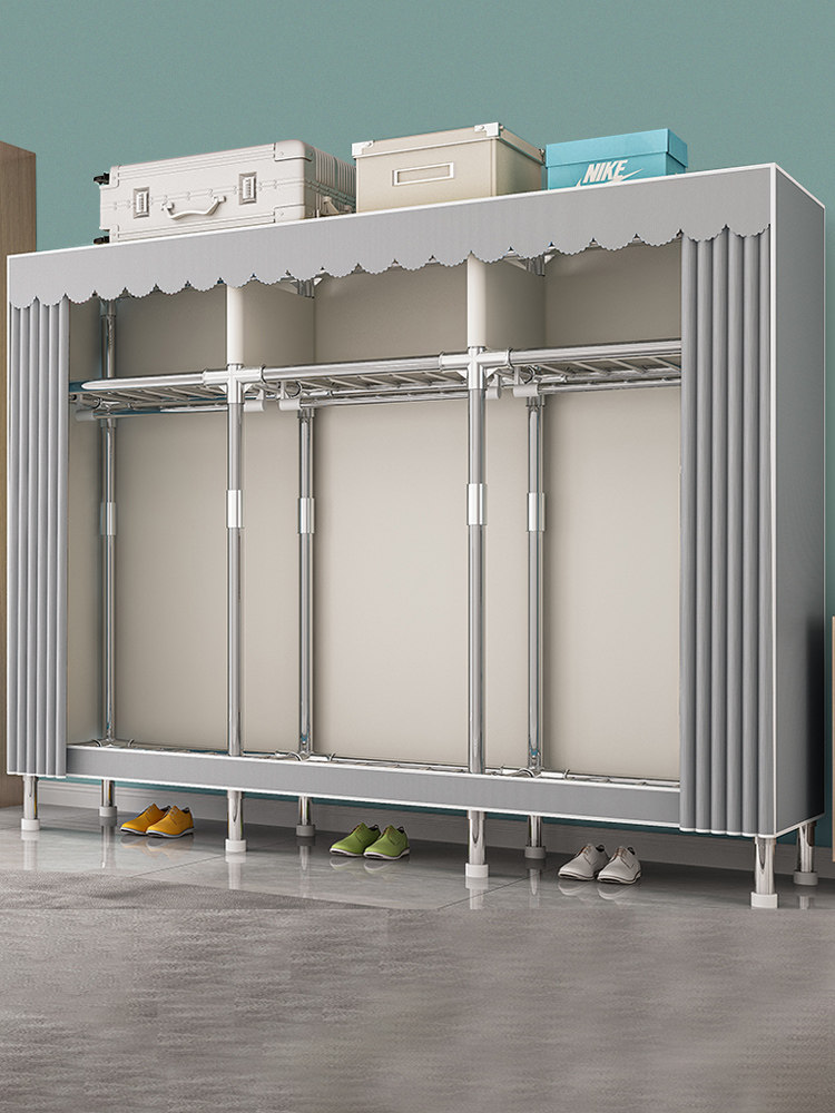 衣柜钢结构家用卧室布衣柜加厚出租房用简易组装收纳柜拉链款衣橱