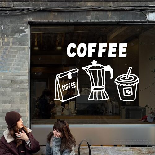 coffee咖啡手绘图案玻璃橱窗贴纸