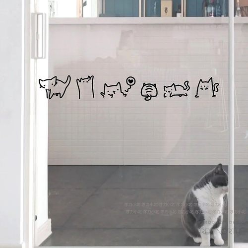 可爱小猫图案防撞阳台腰线贴纸