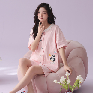 2026新款 卡通可爱风家居服套装 开衫 短裤 短袖 纯棉睡衣女夏季