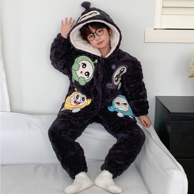 儿童睡衣男童冬加厚秋冬款2025新款三层夹棉冬季加绒男宝宝家居服