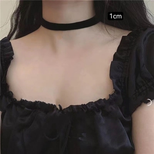 高级感颈饰丝绒颈带女脖子装饰遮挡疤痕颈纹宽边黑色绒面颈部饰品