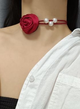 法式甜美花朵仿珍珠项链气质百搭颈部锁骨链气质轻奢女脖子装饰