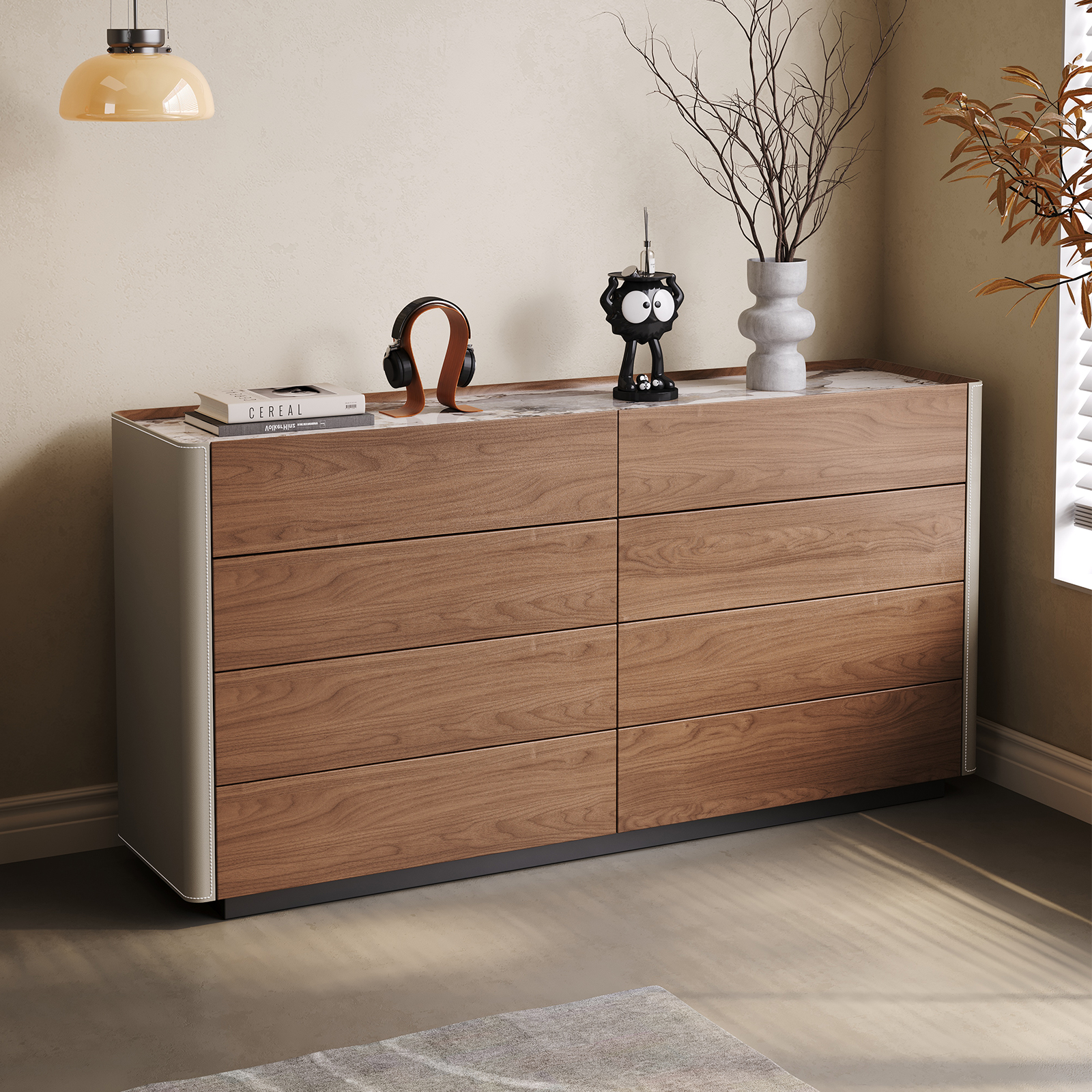 卧室中古风八斗柜实木床尾收纳柜岩板收纳柜客厅落地抽屉柜高级感