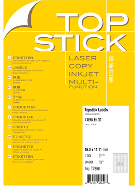 TOPSTICK T7656 德国顶贴A4-100张不干胶标签纸46.0x11.11mm