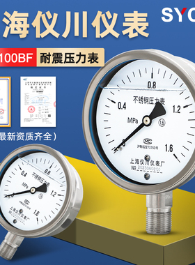 上海仪川仪表厂耐震抗震全不锈钢真空压力表水气油压高温YN-100BF