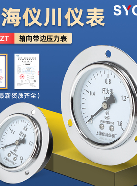 厂家直销上海仪川仪表厂测水压空调机油真空压力表轴向安装Y-60ZT