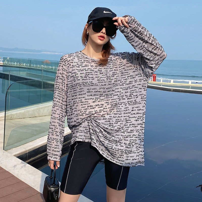 大码泳衣女胖m200斤分体三件套长袖罩衫遮肉显瘦性感聚拢沙滩泳装