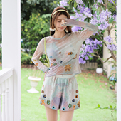 显瘦遮肉沙滩海岛度假 罩衫 高级感大码 泳衣女分体三件套胖mm长袖