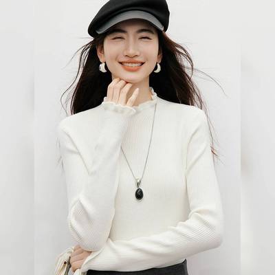 韩版木耳边柔软亲肤针织衫修身显瘦套头针织衫2025冬季长袖上衣女