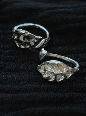 惜兰梦原创设计银饰叶子纹理开口戒指男女可调节素圈指环