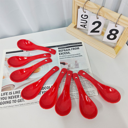 调羹喜庆结婚用红色釉陶瓷三弯勺