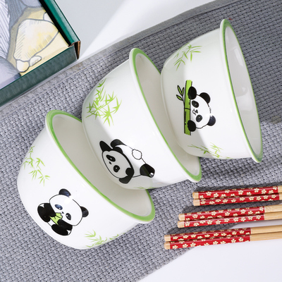 宽边陶瓷碗耐高温熊猫图案