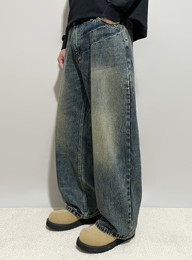 FPASCA秋2025新款廓形弯刀裤牛仔裤潮流百搭复古美式休闲阔腿长裤