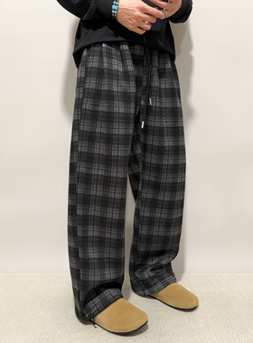 FPASCA格纹格子直筒裤男潮流百搭休闲美式老钱阔腿加绒加厚长裤秋