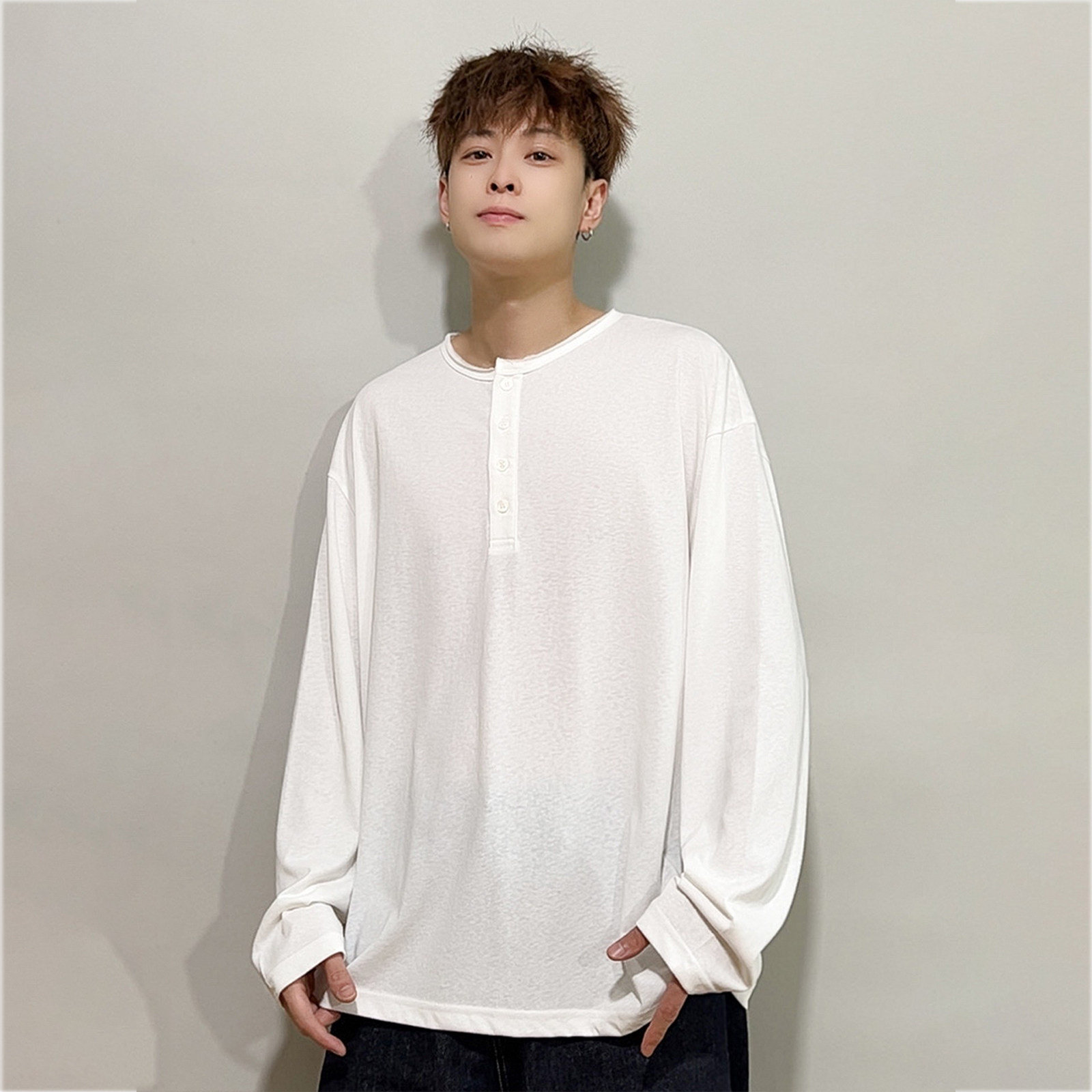 FPASCA白色美式简约长袖T恤男女款秋冬季休闲百搭内搭打底衫上衣,男装,T恤,淘宝优惠券,粉丝福利购,淘宝优惠卷