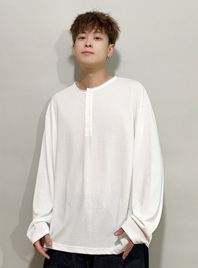 FPASCA白色美式简约长袖T恤男女款秋冬季休闲百搭内搭打底衫上衣