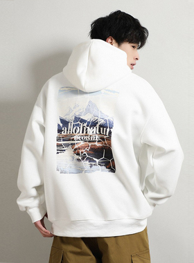 FPASCA国潮美式复古字母印花连帽卫衣男款秋冬季百搭重磅休闲上衣